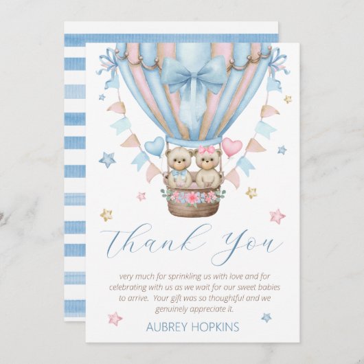 バーリーウェイボーイガールツインズベビースプリンクル サンキューカード (正面/裏面)