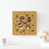 バーリー・コカッコいいーヒー・チョコレート・ウォール・クロック スクエア壁時計 (ホーム)