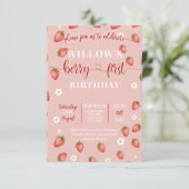 バーリー ファースト ストロベリー テーマの誕生日招待状 招待状 (スタンド正面)