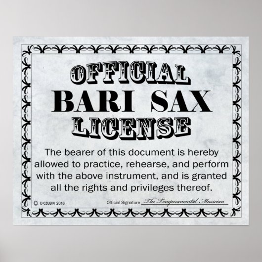 バーリ・サックス免許 ポスター (正面)