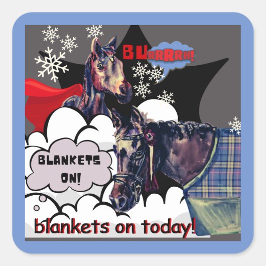 バール毛布オン漫画馬 スクエアシール (正面)