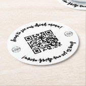 バーレストランメニューロゴはこちらQRコード ラウンドペーパーコースター (アングル)