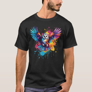バーレッドフクロウの恋人のスプラッシュカラフルアート Tシャツ