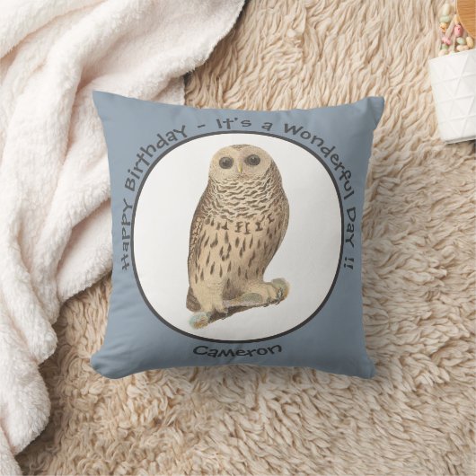 バーレッドフクロウ – 誕生日またはその他のパーティーをテーマにしたイベント クッション (ブランケット)