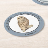 バーレッドフクロウ – 誕生日またはその他のパーティーをテーマにしたイベント ラウンドペーパーコースター (アングル)