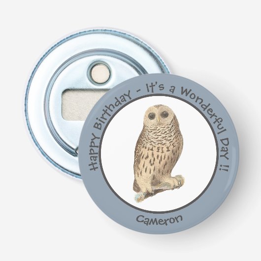 バーレッドフクロウ – 誕生日またはその他のパーティーをテーマにしたイベント 栓抜き (正面)