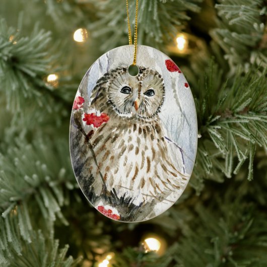 バーレッド·フクロウ·ウ絵画ォーターカラーズ セラミックオーナメント (ツリー)