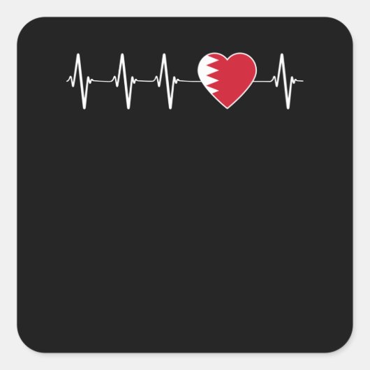 バーレーンハートビートアイラブバーレーン国旗のハートプライド スクエアシール (正面)