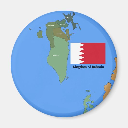 バーレーン王国の国旗と地図 マグネット (正面)