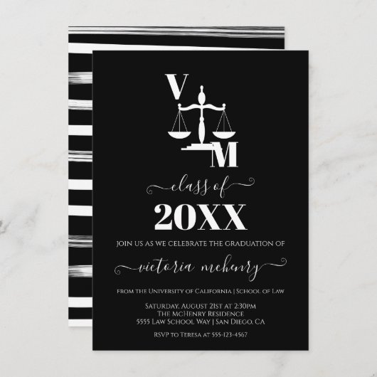 バーロースクール白黒合格 招待状 (正面/裏面)