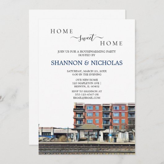 バーワイン列車駅 ハウスウォーミングパーティーの招待状 セーブザデート (正面/裏面)