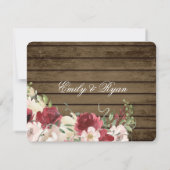 バーンの木とストリングライト バーガンディ フローラル RSVP I 招待状 (裏面)