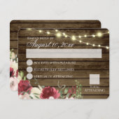 バーンの木とストリングライト バーガンディ フローラル RSVP I 招待状 (正面/裏面)