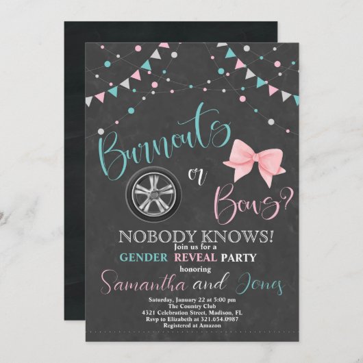 バーンアウトまたはボーイング性別によるパーティーの表示 招待状 (正面/裏面)