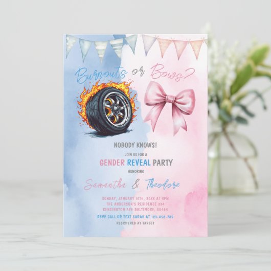 バーンアウトまたはボーズピンクブルージェンダーがパーティーを表示 招待状 (スタンド正面)