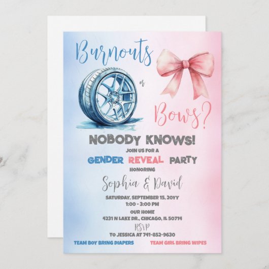 バーンアウトまたはボーダー性別の表示パーティー 招待状 (正面/裏面)