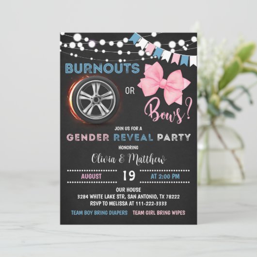 バーンアウトまたはボーダー性別の表示パーティー 招待状 (スタンド正面)