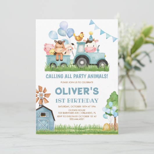 バーンアニマルズ,納屋周囲の庭,ランチボーイズ1st誕生日 招待状 (スタンド正面)