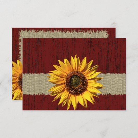 バーンウッドとバーラップサンフラワーウェディングRSVP 出欠カード (正面/裏面)