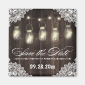 バーンウッドとレースのメイソンジャールウェディング日付を保存 マグネット (正面)