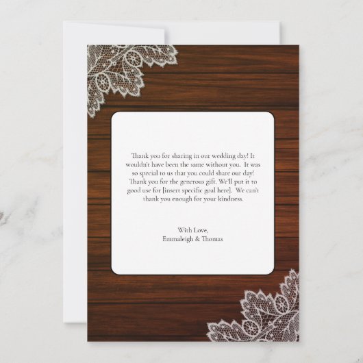 バーンウッドとヴィンテージレ結婚ースのサンキューカード 招待状 (裏面)