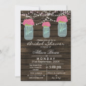 バーンウッドのブルーメイソンジャール素朴なブライダルシャワー 招待状 (正面)