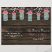 バーンウッドのメイソンの瓶、ピンクの花のプログラムを折った (正面)