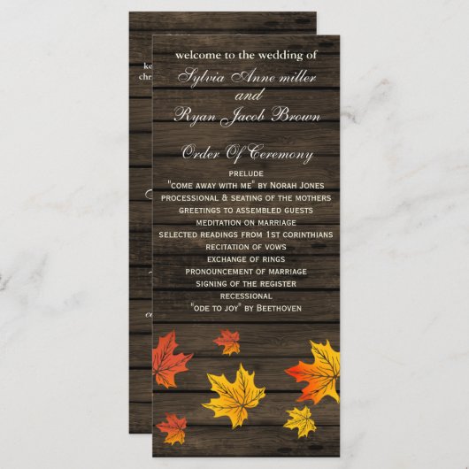 バーンウッドの素朴な秋の結婚式プログラム茶の長さ プログラム (正面/裏面)