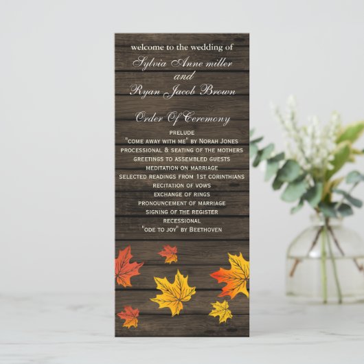 バーンウッドの素朴な秋の結婚式プログラム茶の長さ プログラム (スタンド正面)