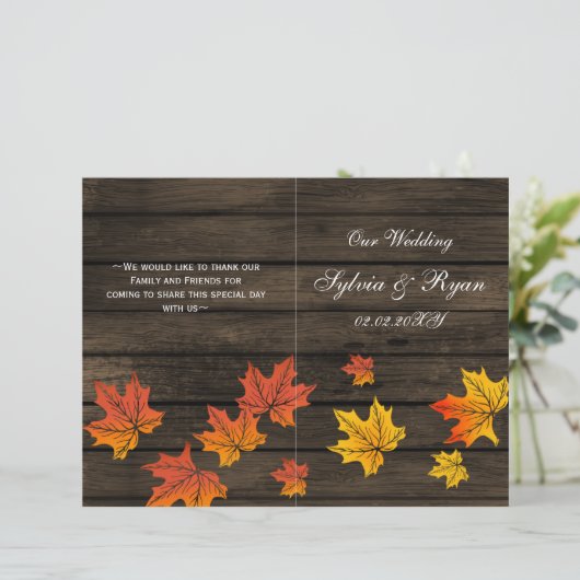 バーンウッドの素朴な秋の結婚式プログラム (スタンド正面)