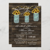 バーンウッドひまわりメイソンの瓶ラスティックブライダルシャワー 招待状 (正面/裏面)