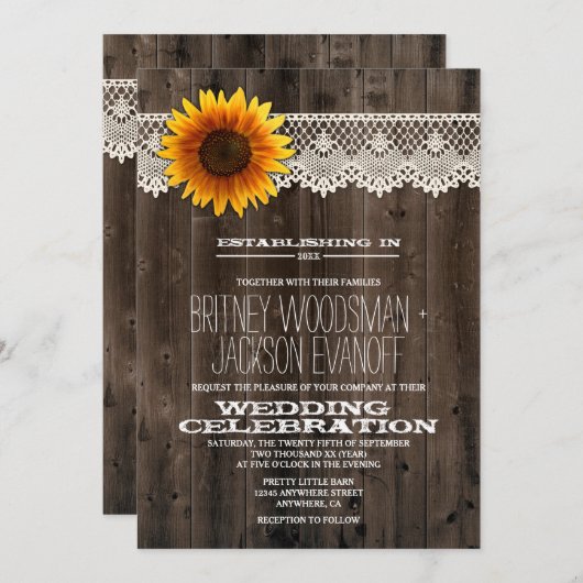 バーンウッドアンドレースサンフラワー結婚式招待状 招待状 (正面/裏面)