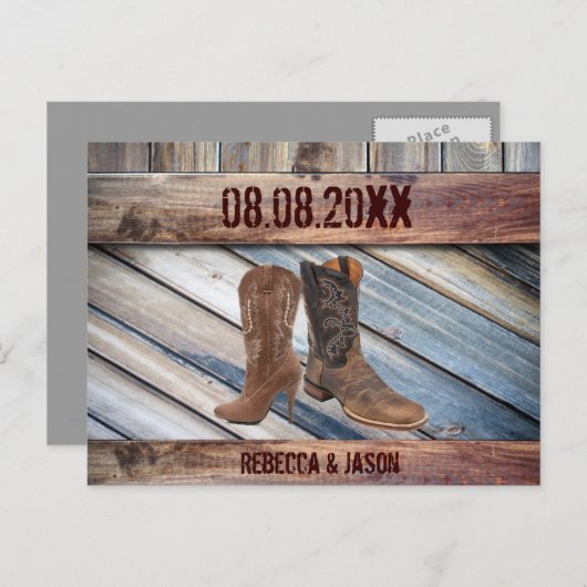 バーンウッドカウボーウェスタンウェディングデートを保存 案内ポストカード (正面/裏面)