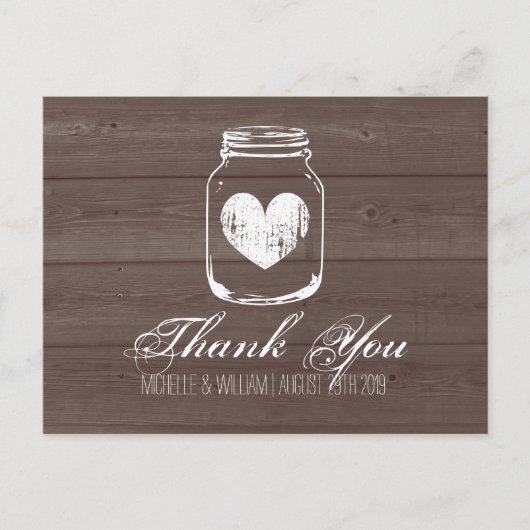 バーンウッドカントリーシックなメイソンジャーサンキューカード ポストカード (正面)