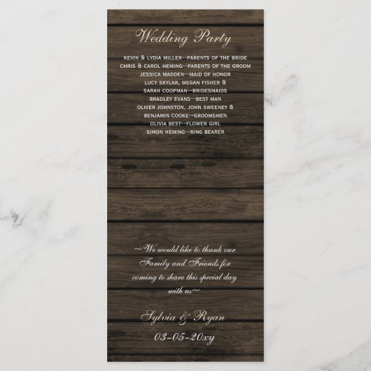 バーンウッドキャンピング素朴マウンテンウェディングプログラム プログラム (裏面)