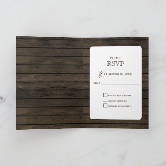 バーンウッドキャンピング素朴マウンテンズウェディングrsvp 招待状 (内部)