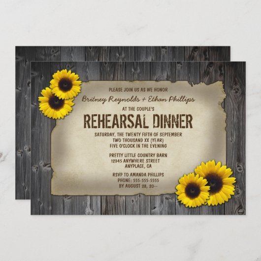 バーンウッドサンフラワーリハーサルディナー招待状 招待状 (正面/裏面)