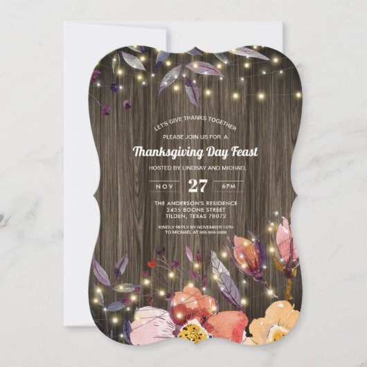 バーンウッドストリングライトサンクスギビングフローラ 招待状 (正面)