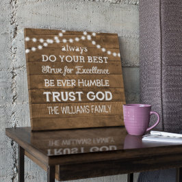 バーンウッドストリングライトファミパーソナライズされたリアモットー キャンバスプリント