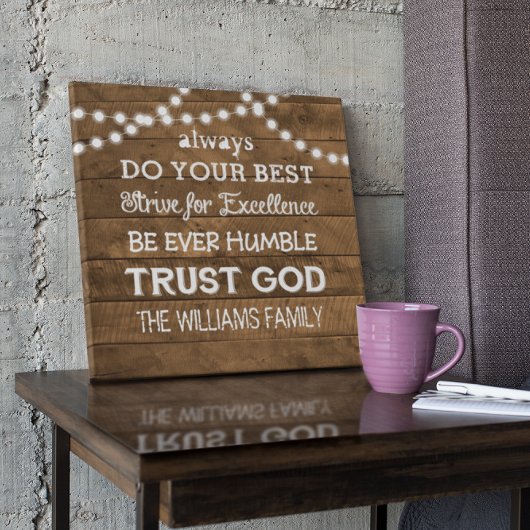 バーンウッドストリングライトファミパーソナライズされたリアモットー キャンバスプリント