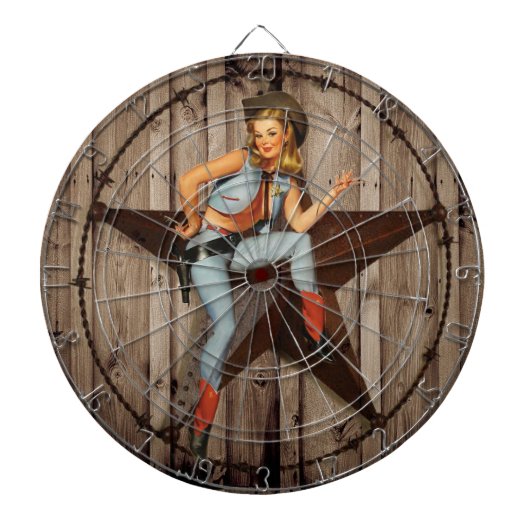 バーンウッドテキサス州スターウエスタンカントリー女性のカーボーイ ダーツボード (正面)
