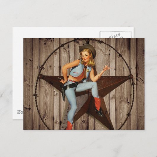 バーンウッドテキサス州スターウエスタンカントリー女性のカーボーイ ポストカード (正面/裏面)