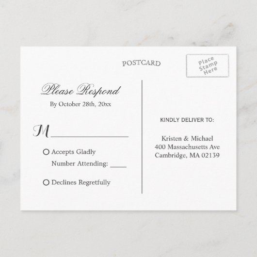 バーンウッドトゥインクルライツレースウェディング素朴RSVP インビテーションポストカード (裏面)