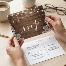 バーンウッドトゥインクルライツレースウェディング素朴RSVP インビテーションポストカード