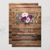 バーンウッドパープルプラムプーンピーニー〔雄ジカの〕枝角結婚ズ 招待状 (正面/裏面)