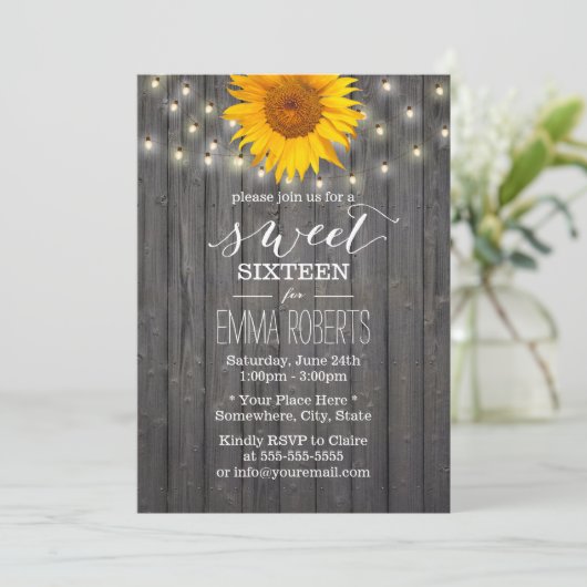 バーンウッドヒマワリ&ストリングライトスウィート16 招待状 (スタンド正面)