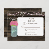 バーンウッドピンクの花メイスンジャーズ結婚式RSVP 出欠カード (正面/裏面)