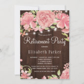 バーンウッドピンク赤面バラ牡丹の退職パーティー 招待状 (正面)