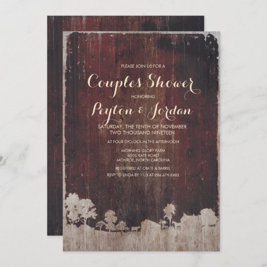バーンウッドフ素朴ァームカップルズシャワー招待状 招待状 (正面/裏面)