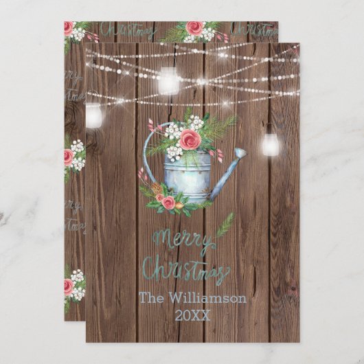 バーンウッドブラシスクリプトメリークリスマスフローラ シーズンカード (正面/裏面)